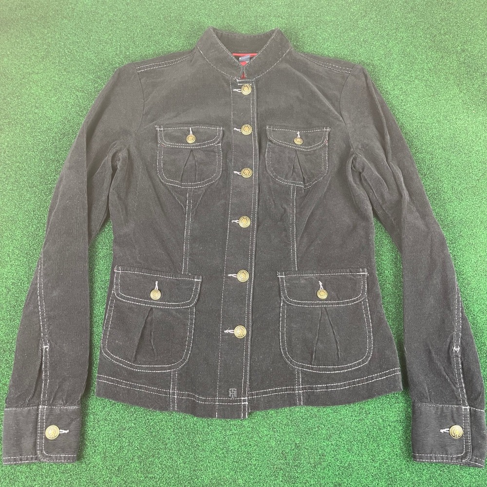 Tommy‎ Hilfiger Corduroy Military Style Jacket Gold Button Embellished Womens S